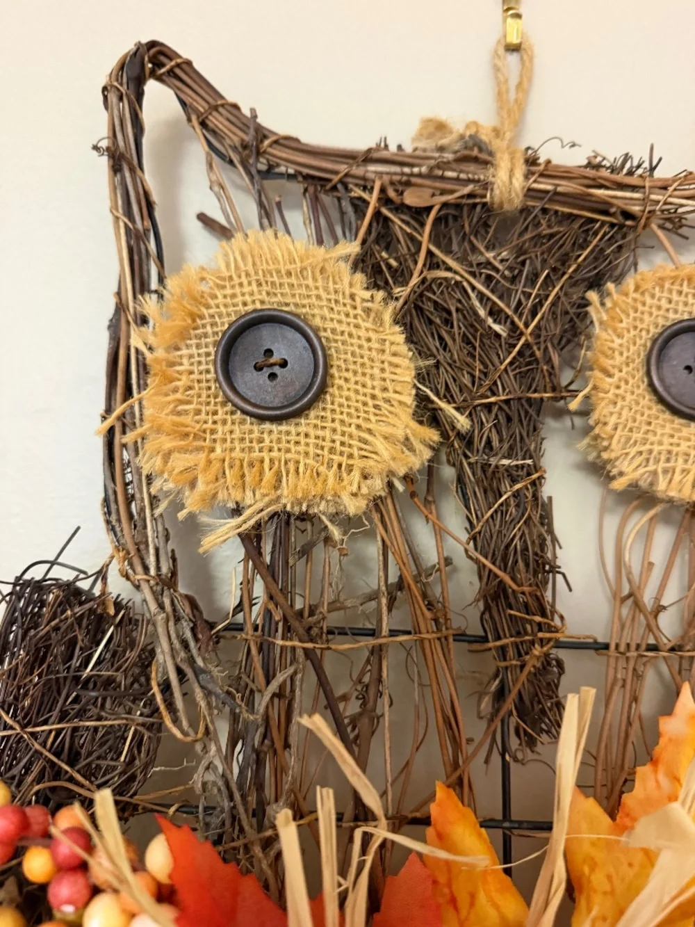 Rustic Fall Owl Grapevine Wreath 16in Autumn Harvest Pumpkin Berries - FALL